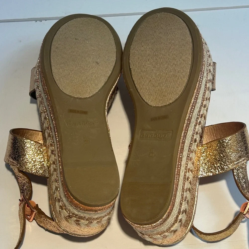 Bamboo Infinity-05M Rose Gold Metallic Espadrille Platform Wedge Sandals‎ 8.5